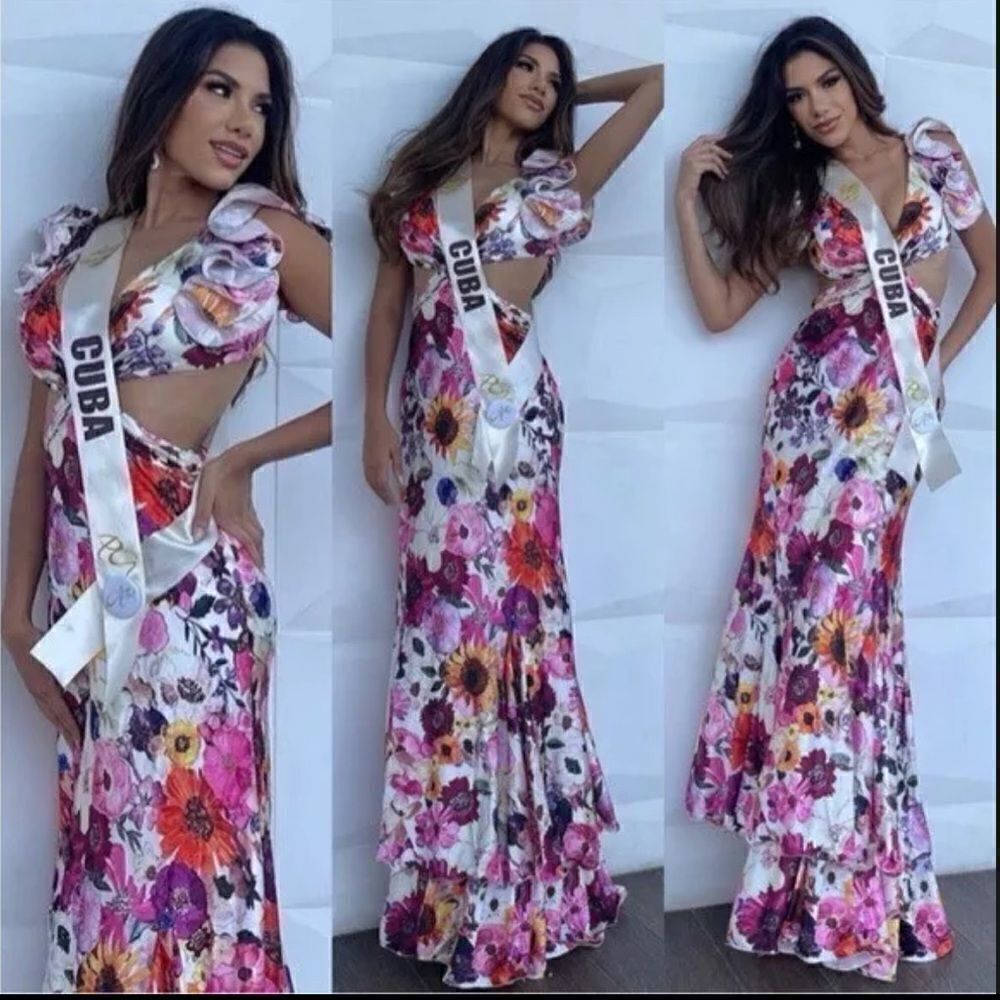 Mac Duggal 68107 Womens Floral Cut-Out Ruffle Sleeve Dress Gown - Picture 2 of 16